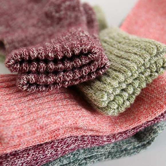 Womens 5 Pairs Vintage Style Thick Crew Socks - Picture 5 of 8